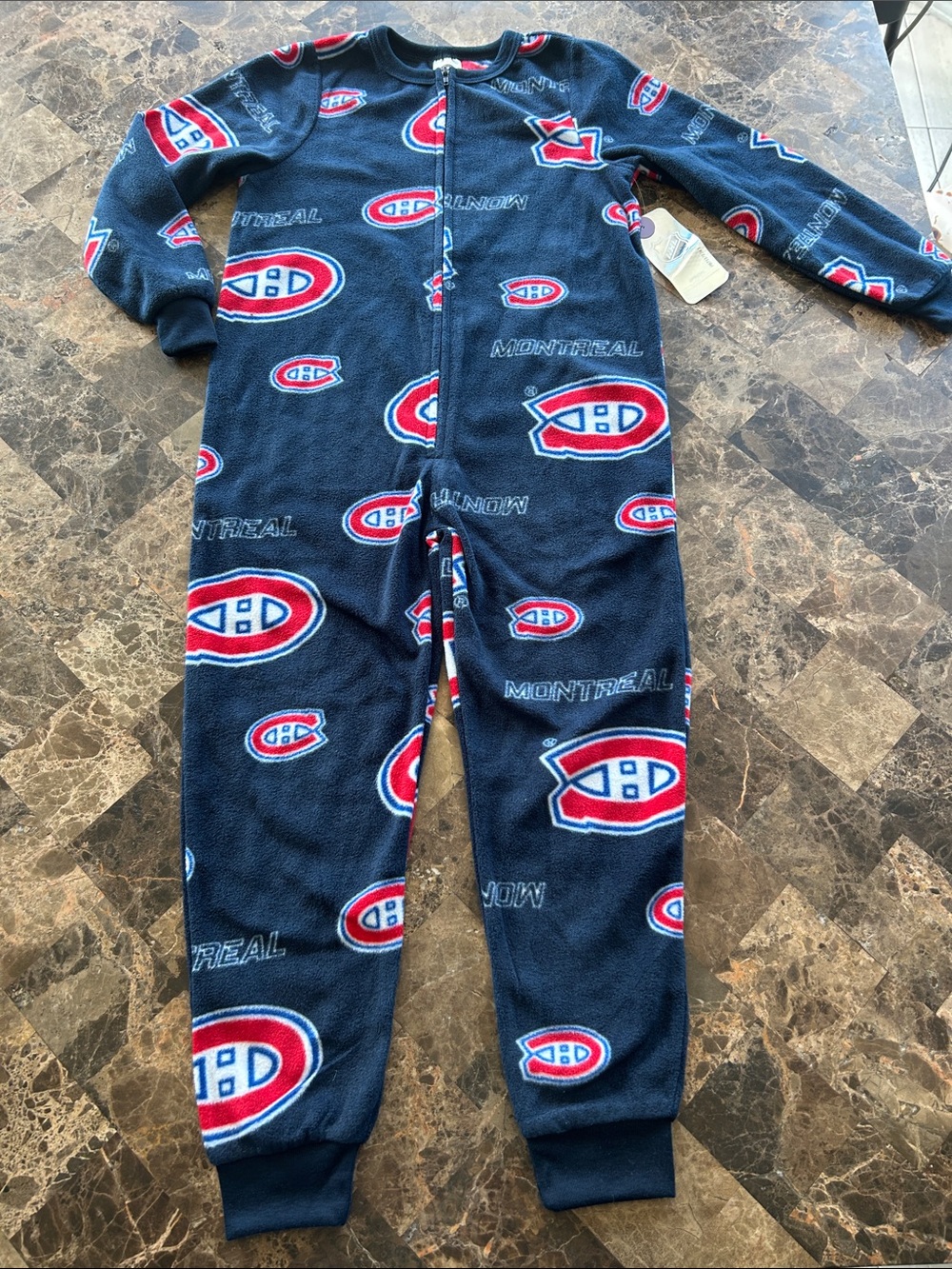 NWT 🆕 NHL Official Montreal Canadiens Habs Navy Kids One-Piece Fleece Pyjama 4/5